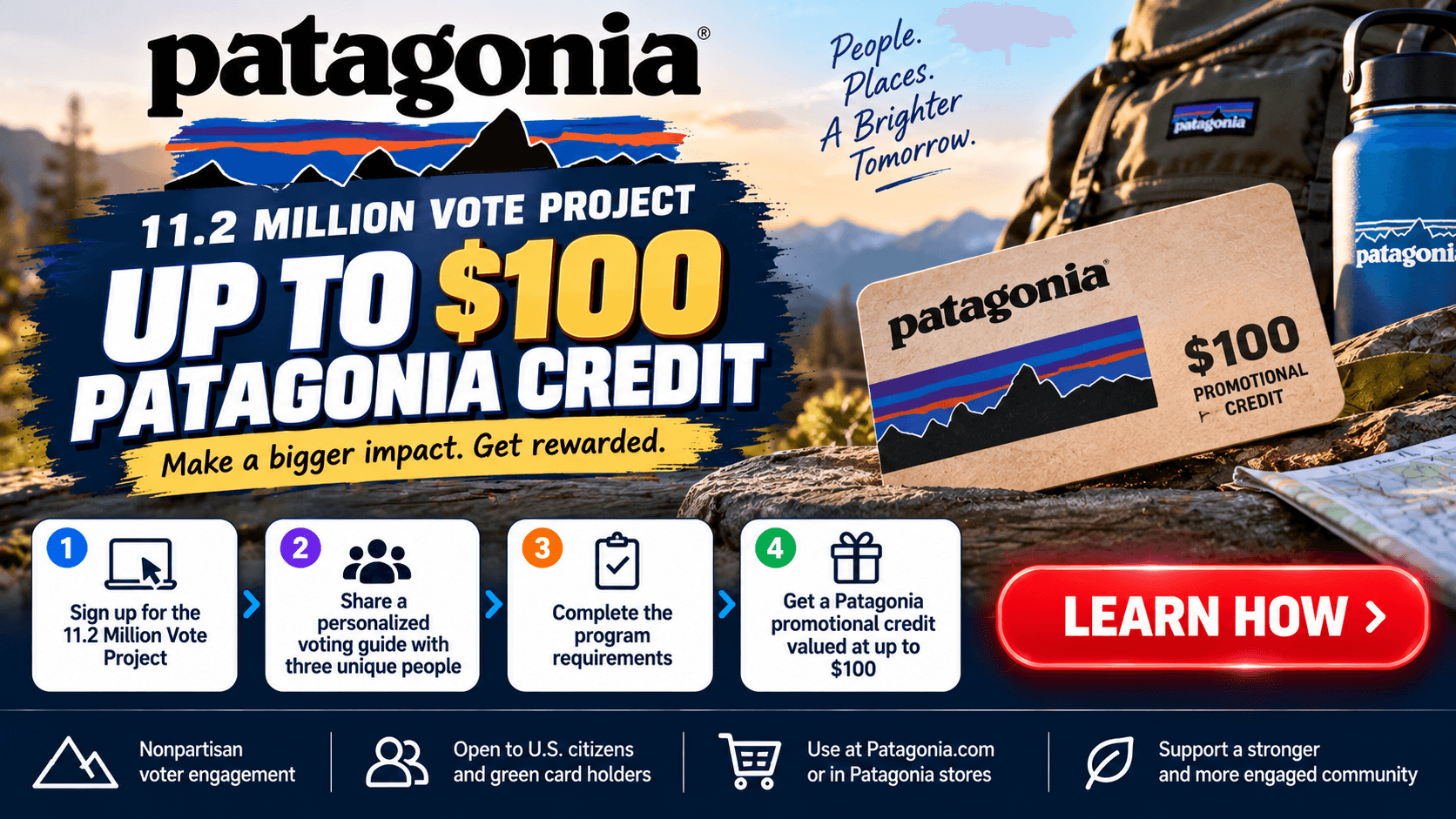 Up to $100 Patagonia Credit – 11.2 Million Vote Project