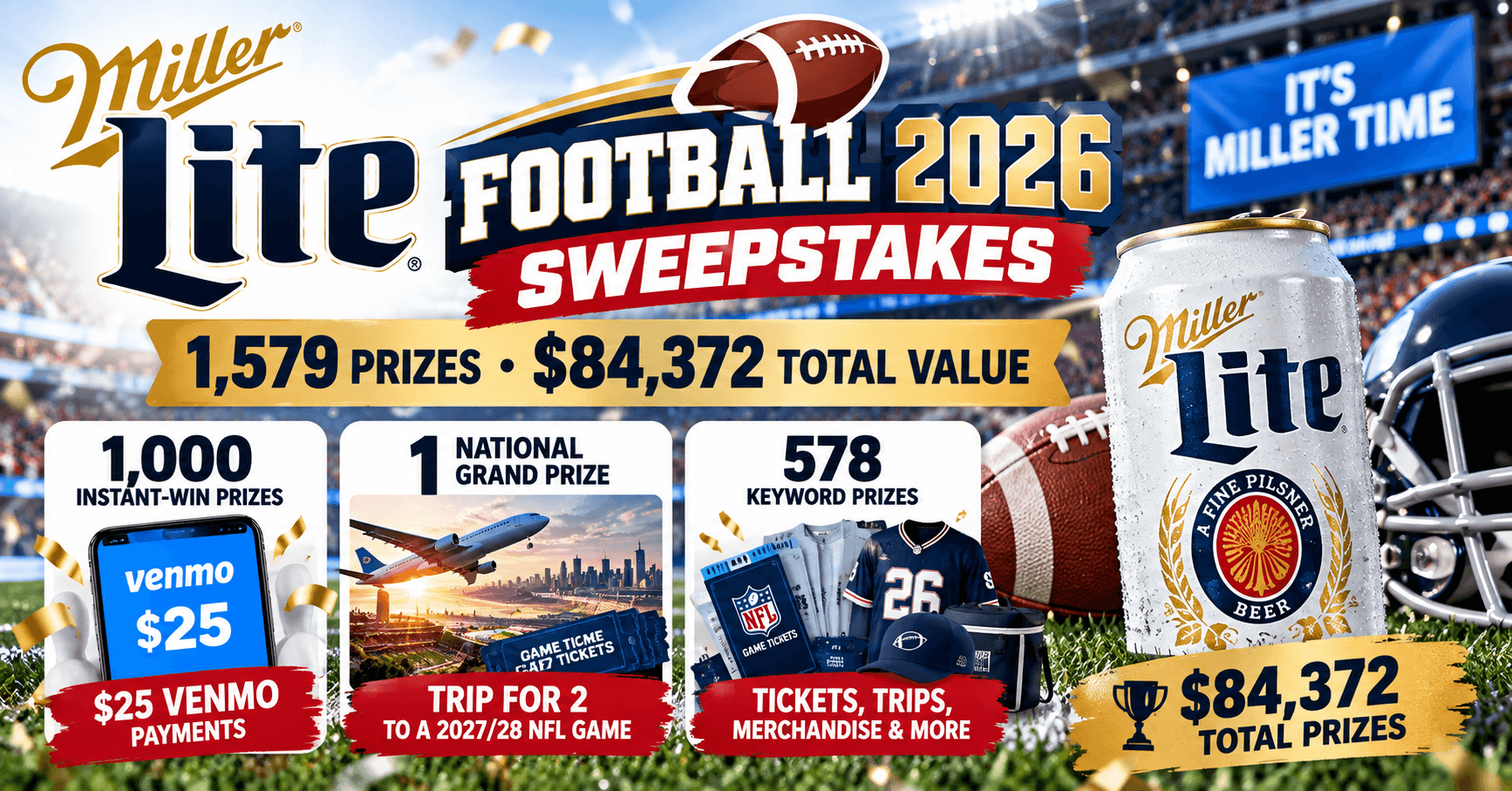Miller Lite Football 2026 Sweepstakes & Instant Win Game – 1,579 Winners