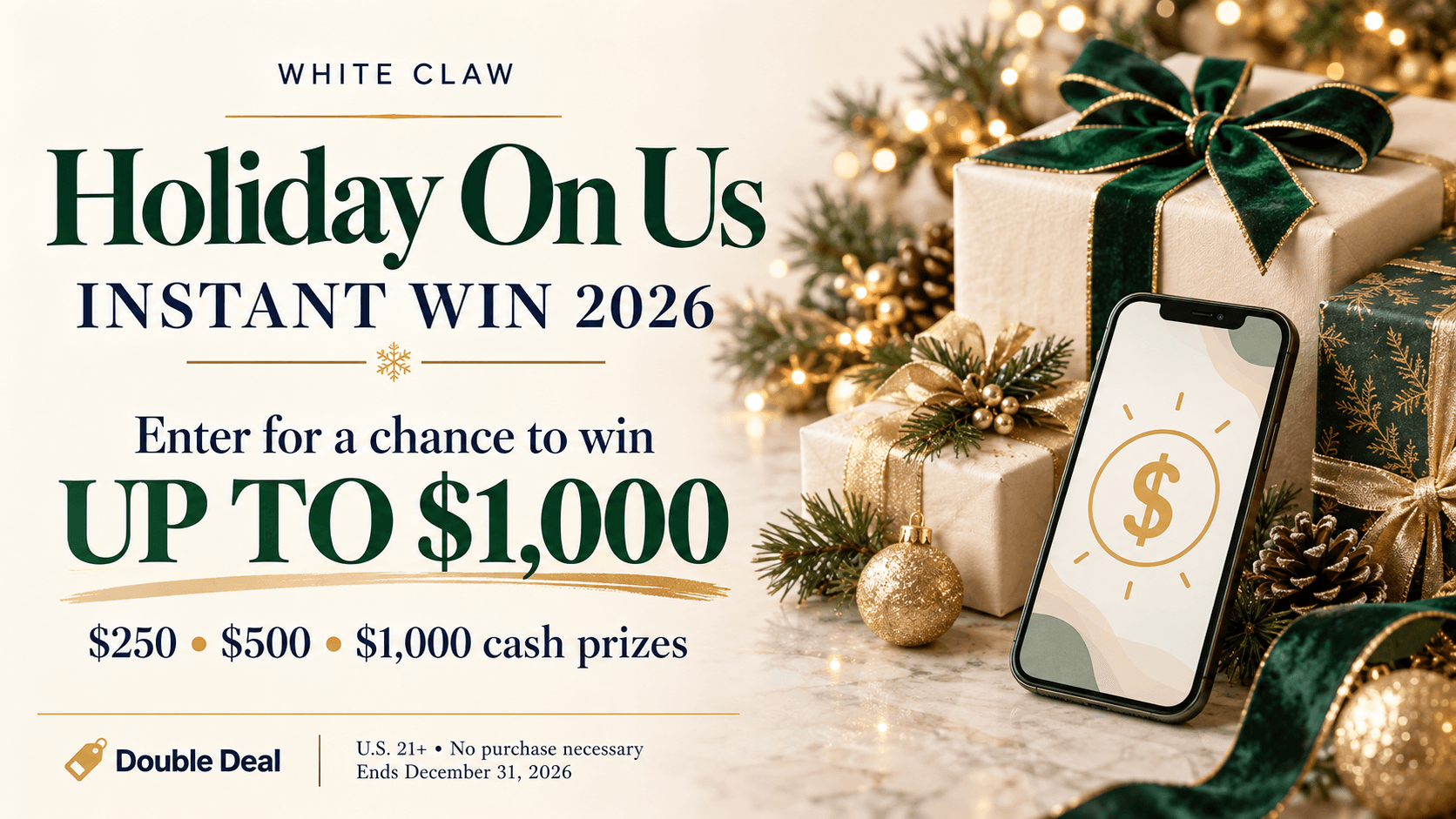 White Claw Holiday On Us Instant Win: Win Up to $1,000