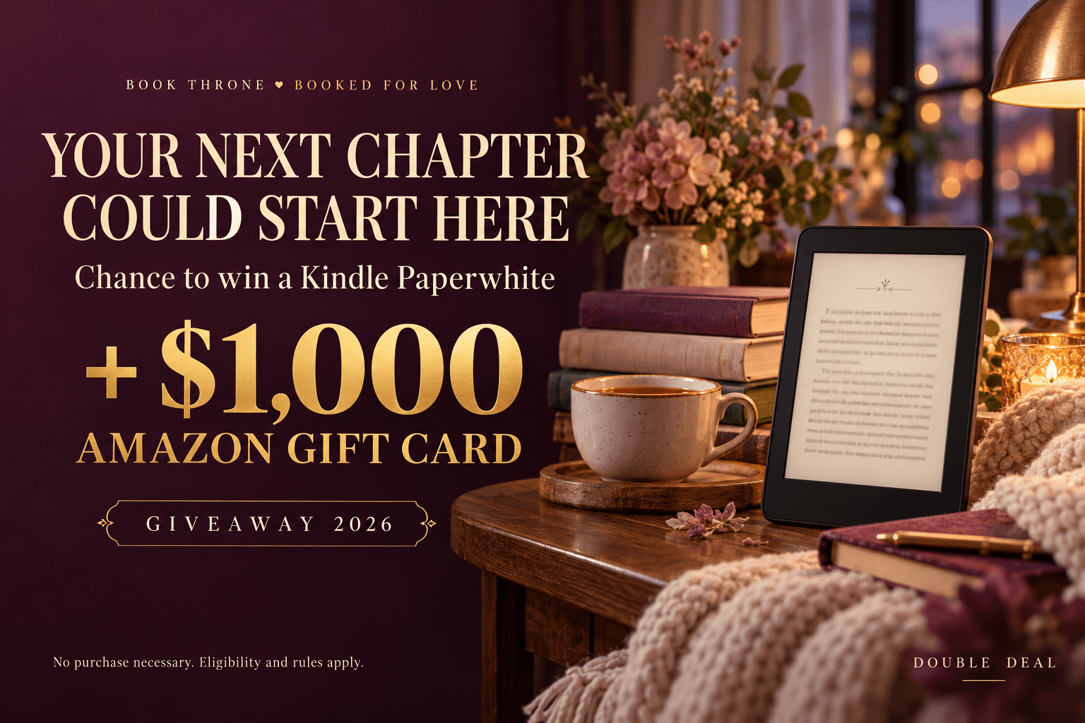 Book Throne Giveaway 2026: Kindle Paperwhite + $1,000 Amazon Gift Card